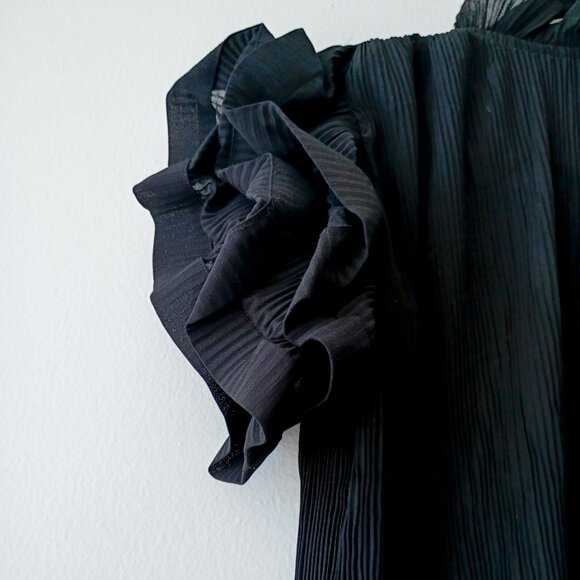 Banjul Women’s Black Pleated Ruffle Top Small – Lightweight Dressy Blouse - Picture 2 of 8